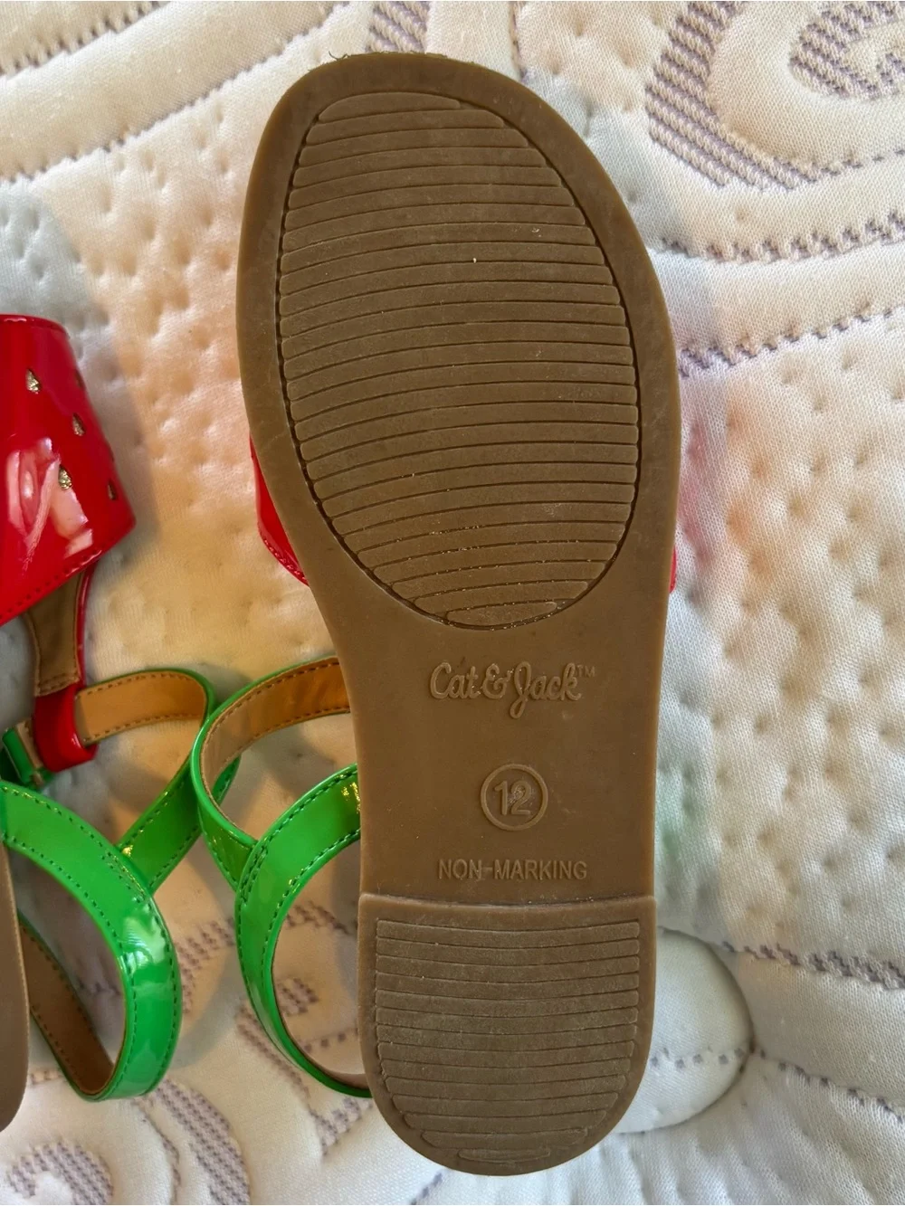 Cat & Jack Red and Green Patent Kids Sandals Strawberries